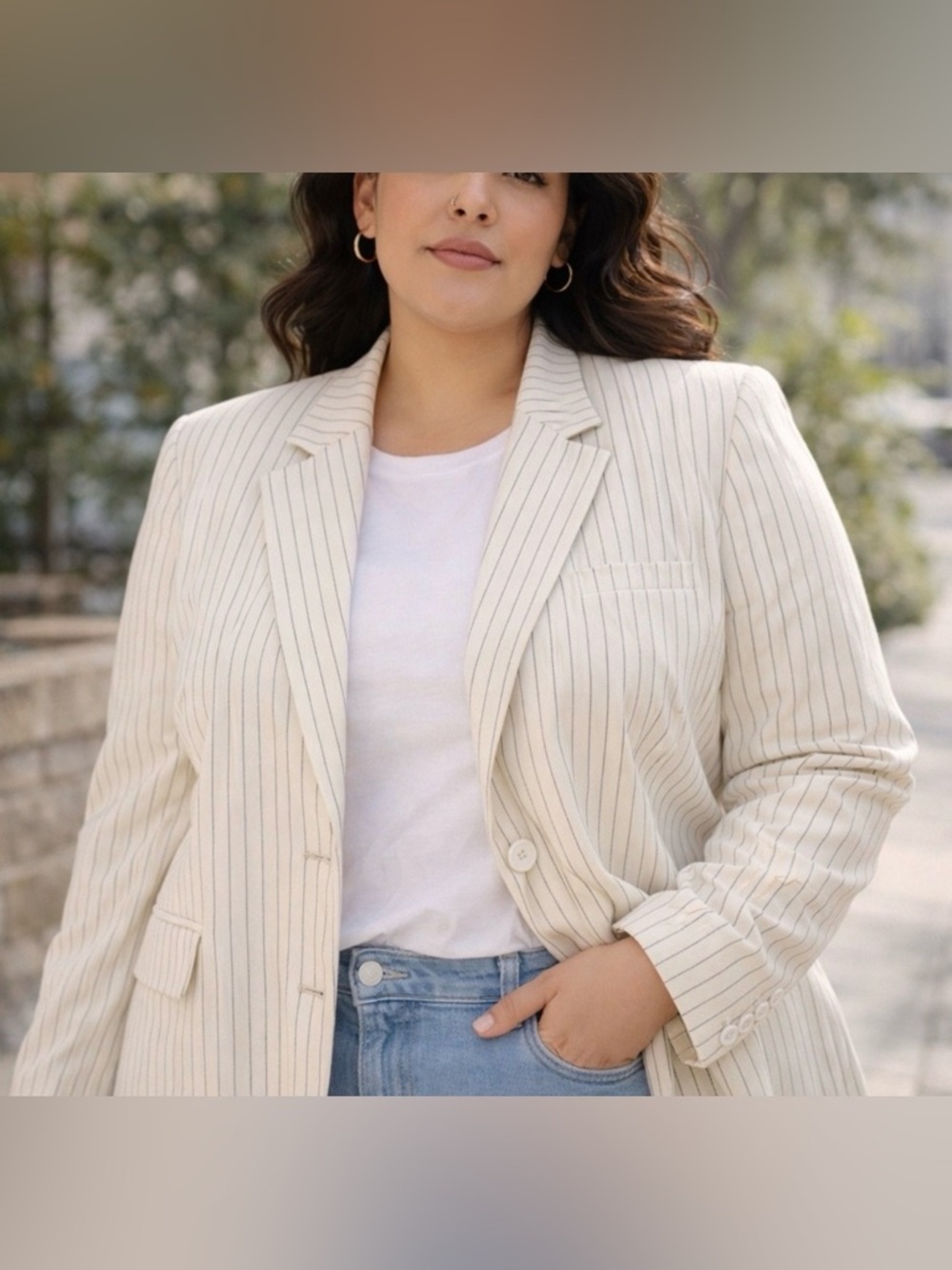 Layne Bryant Pinstripe White Blazer Jacket - Women's Tailored Coat